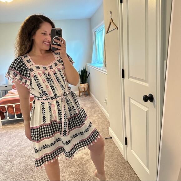 Dodo Bar Or White Pink Black Tassel Embroidered Mini Dress M/L - Picture 3 of 14